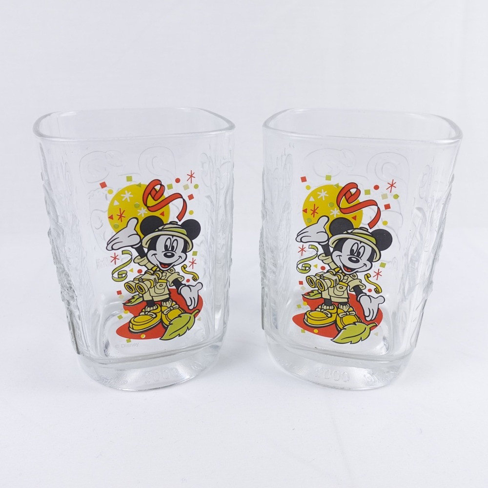 McDonald Disney World 2000 Celebration Mickey Mouse Animal Kingdom 2 Glasses Lot